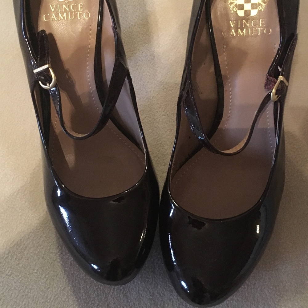 Vince Camuto platform pump in black patent leather